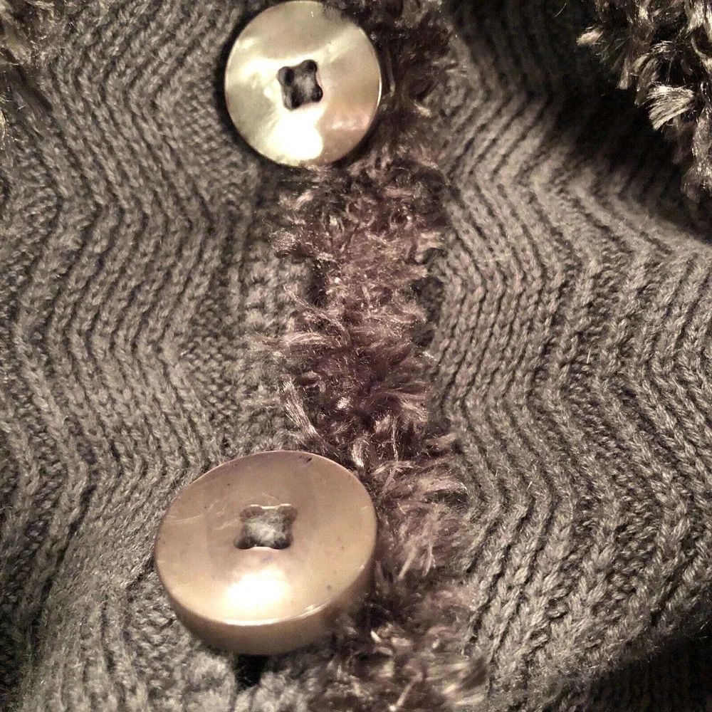 Michael Simon Rare Y2K Sweater Slate Blue Fab Buttons‎ Fur Collar Beautiful Knit